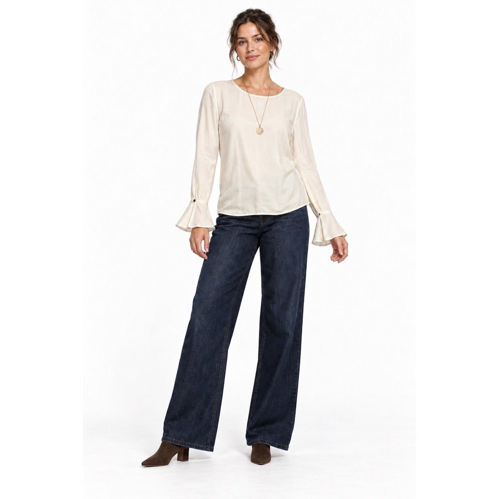 Supertrash Blair Ivory Blouse EU 40 Ruffle Bell Cuff Long Sleeve Viscose Top NWT